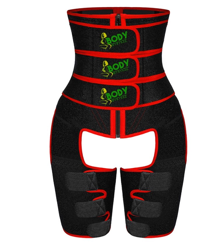 Triple strap waist trainer with thigh slimmers